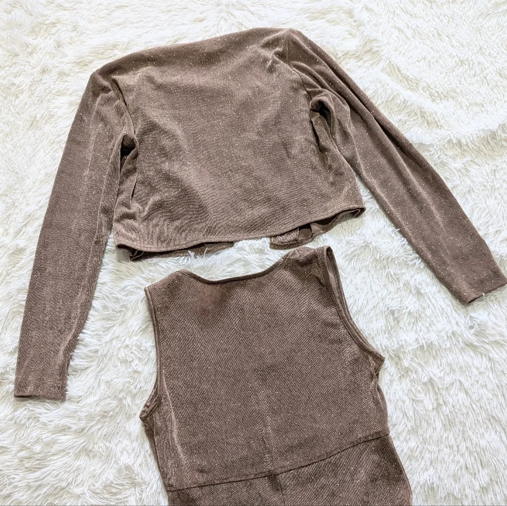 Vintage Rabbit Designs Slinky Gold Sparkly Formal Dress Cardigan Set Size 6 - Picture 10 of 17